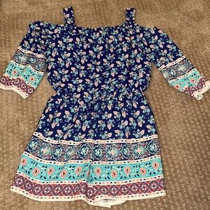 My Michele girls blue and pink floral romper , medium (8-10)